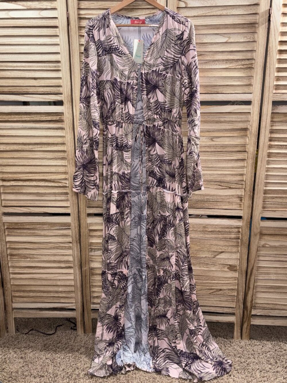 Maaji NWT Tropical Floral Kimono Maxi Cover Up Dress Pink Purple Size M